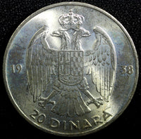 Yugoslavia Petar II Silver 1938 20 Dinara 1 Year Type KM# 23 (23 768)