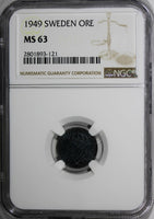 Sweden Gustaf V Iron 1949 1 Ore NGC MS63 KM# 810