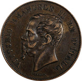 Italy Vittorio Emanuele II Copper 1867 M 5 Centesimi Milano Mint  KM#3.2 (316)