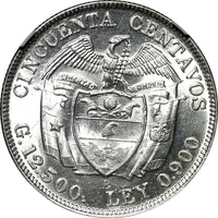 Colombia Silver 1933 B 50 Centavos NGC MS62 LAST YEAR FOR TYPE KM# 193.1 (030)