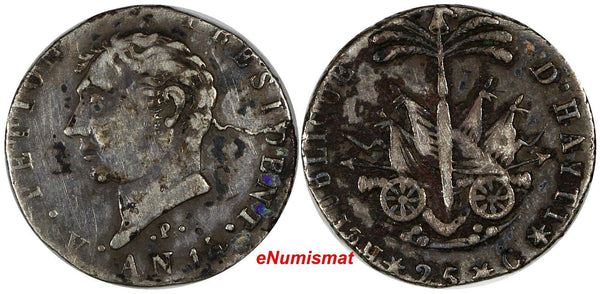 Haiti Silver AN 14(1817)25 Centimes Variety "P" below the Bust VERY RARE C-26(3)