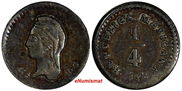 Mexico FIRST REPUBLIC Silver 1842 Ga JG 1/4 Real Guadalajara XF+ KM# 368.3 (470)