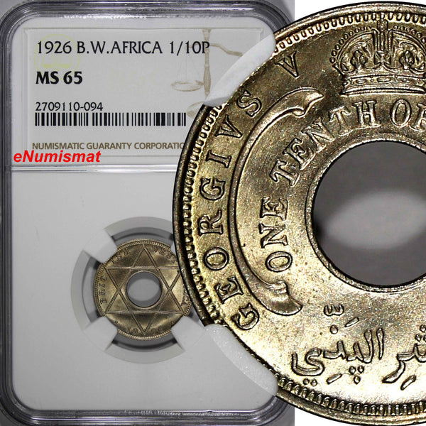 British West Africa George V 1926 1/10 Penny NGC MS65 NICE GEM BU COIN KM# 7(94)