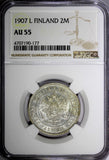 Finland Nicholas II Silver 1907 L 2 Markkaa NGC AU55 Mintage-125,000 KM# 7.2 (7)