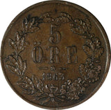 Sweden Carl XV Adolf (1859-1872) Bronze 1863 5 Öre Mintage-633,000 KM# 707 (927)