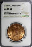 Ireland Republic Bronze 1968 Penny NGC MS65 RD NICE RED Hen with chicks KM11 (7)