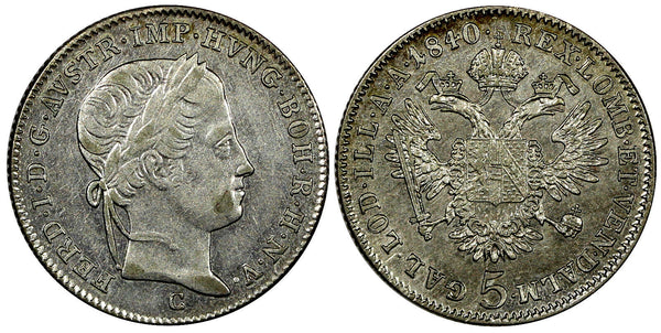 Austria Ferdinand I Silver 1840 C 5 Kreuzer  Prague Mint KM# 2196 (20 875)