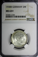 Germany - Third Reich Silver 1938 B 2 Reichs Mark NGC MS63+ Hindenburg KM#93 (0)