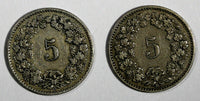 Switzerland LOT OF 2 COINS 1879,1899  5 Rappen BETTER SCARCE DATES KM# 26