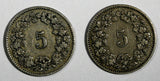 Switzerland LOT OF 2 COINS 1879,1899  5 Rappen BETTER SCARCE DATES KM# 26