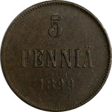 Finland Nicholas II Copper 1899 5 Penniä Mintage-860,000 KM# 15  (18 731)
