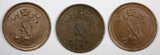 Finland Nicholas II Copper LOT OF 3 COINS  1916 10 Pennia KM# 14 (20 931)