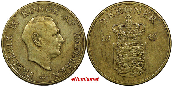 Denmark Frederik IX Aluminum-Bronze 1949 NS 2 Kroner KEY DATE KM# 838.1 (9642)