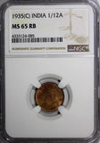 India-British George V Bronze 1935 (C) 1/12 Anna NGC MS65 RB KM# 509 (085)