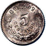 Mexico Silver 1886 Go R 5 Centavos Unc Details High Grade Mintage-230,00 KM398.5