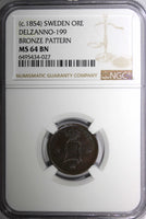 Sweden Pattern Bronze (c.1854) 1 Öre NGC MS64 BN TOP GRADED RARE KM# Pn77 (27)