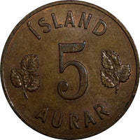 Iceland  Bronze 1959 5 Aurar 24mm UNC KM# 9 (20 514)