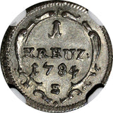 German States BRANDENBURG-ANSBACH 1784-S 1 Kreuzer NGC UNC DETAILS KM# 330 (030)
