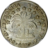 Bolivia Silver 1857 PTS FJ 4 Soles NGC AU58 Mint Luster Toned  KM# 123.2