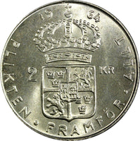 SWEDEN Gustaf VI Silver 1952-1966 TS 2 Kronor UNC/BU KM# 827 RANDOM PICK (1 C.)