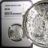 Mexico ESTADOS UNIDOS Silver 1944 M 50 Centavos NGC MS66 GEM BU KM# 447 (028)