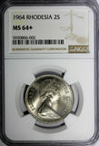 Rhodesia Elizabeth II 1964 2 Shillings,20 Cents NGC MS64+ Mint Luster KM# 3 (02)