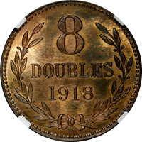 Guernsey George V Bronze  1918 H 8 Doubles NGC MS66 BN TOP GRADED KM# 14 (29)
