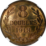 Guernsey George V Bronze  1918 H 8 Doubles NGC MS66 BN TOP GRADED KM# 14 (29)