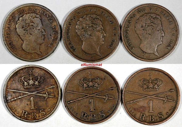 DENMARK Copper LOT OF 3 COINS 1842 FK VS 1 Rigsbankskilling KM# 726.1 (17 190)