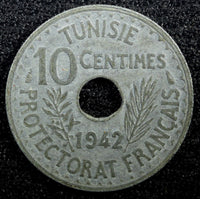 TUNISIA  Zinc 1942 10 Centimes WWII Issue HIGH GRADE KM# 267 (23 009)