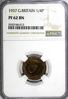 Great Britain George VI  Proof 1937 Farthing NGC PF62 BN Mint-26,400 KM# 843 (3)