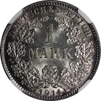 Germany - Empire Wilhelm II Silver 1914 D 1 Mark NGC MS62 Nice Toning KM# 14/003