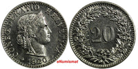 Switzerland 1920 B 20 Rappen UNC BU Condition CONFOEDERATIO HELVETICA KM# 29 (0)