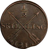 SWEDEN Carl XIII Copper 1815 1/2 Skilling NICE DETAILS KM# 590 (13 690)