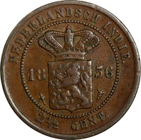 Netherlands East Indies (Indonesia) Copper 1856 2 1/2 Cents SCARCE KM# 308