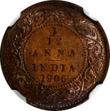 India-British Edward VII Copper 1906 (C) 1/12 Anna NGC MS62 RB Thick KM# 497