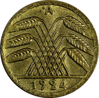 Germany - Weimar Republic 1924 A 50 Rentenpfennig XF KM# 34 (19 828)