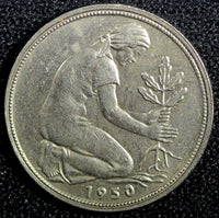 Germany-Federal Republic Copper-Nickel 1950 J 50 Pfennig Hamburg KM# 109.1 (3)