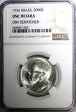 Brazil Silver 1936 5000 Reis NGC UNC DETAILS Alberto Santos Dumont KM# 543 (2)