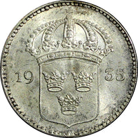 SWEDEN Gustaf V Silver 1935 G 10 Öre UNC Toned KM# 780 (21 899)