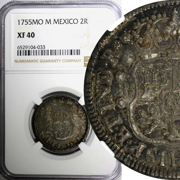Mexico SPANISH COLONY Ferdinand VI Silver 1755 Mo M 2 Reales NGC XF40 KM# 86.1