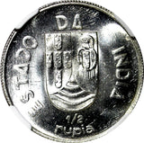 India-Portuguese Silver 1936 1/2 Rupia NGC MS64 Mintage-100,000 SCARCE KM# 23(5)