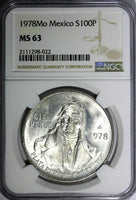 Mexico ESTADOS UNIDOS MEXICANOS Silver 1978 Mo 100 Pesos NGC MS63 KM# 483.2 (2)