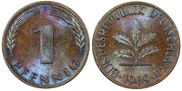 Germany - Federal Republic 1969 F 1 Pfennig aUNC Rainbow Toned KM# 105 (21 450)