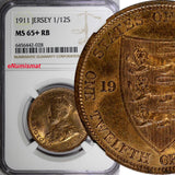 Jersey George V Bronze 1911 1/12 Shilling NGC MS65+ RB TOP GRADED KM# 12 (028)