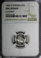 SWEDEN Oscar I (1844-1858) Silver 1856 ST 25 Ore NGC UNC DETAILS  SCARCE KM# 684