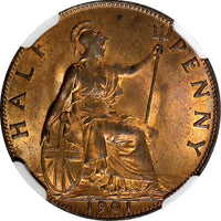 Great Britain Victoria Bronze 1901 1/2 Penny NGC MS65 BN TOP GRADED KM# 789 (37)