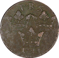 Sweden Frederick I Copper 1724 1 Öre 23.1mm KM# 383.1 (21 364)