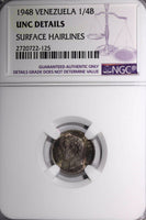 VENEZUELA Silver 1948 25 Centimos NGC UNC DETAILS Nice Toned Y# 20