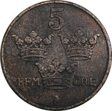 Sweden Gustaf V 1910 5 Öre Mintage-30,630 RARE KEY DATE KM# 779.2 (20 613)